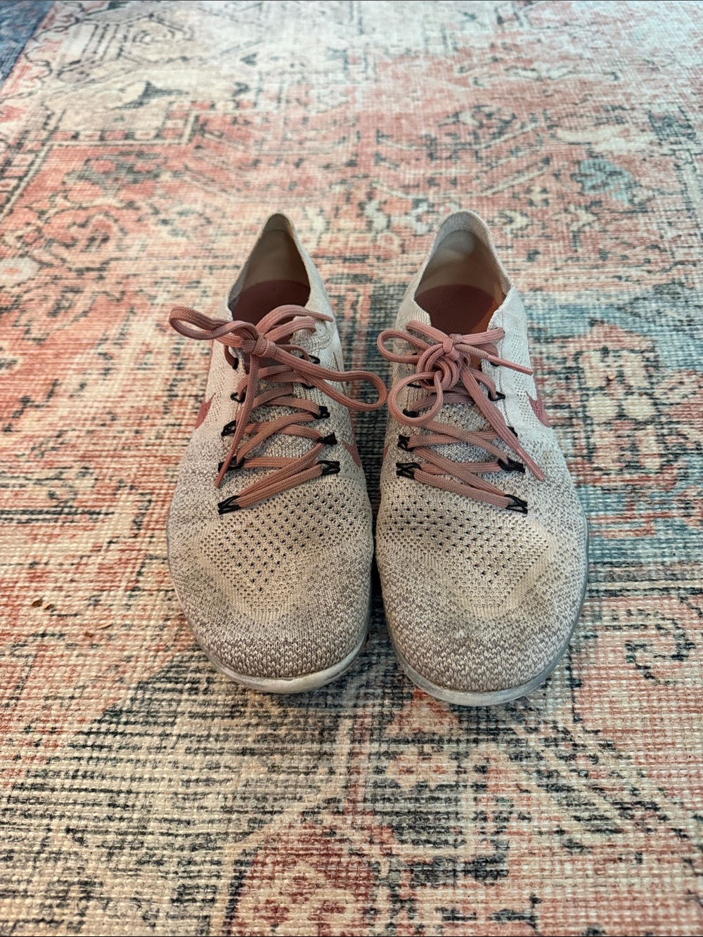 Nike Women's Knit Running Sneakers in Light Gray with Dusty Pink